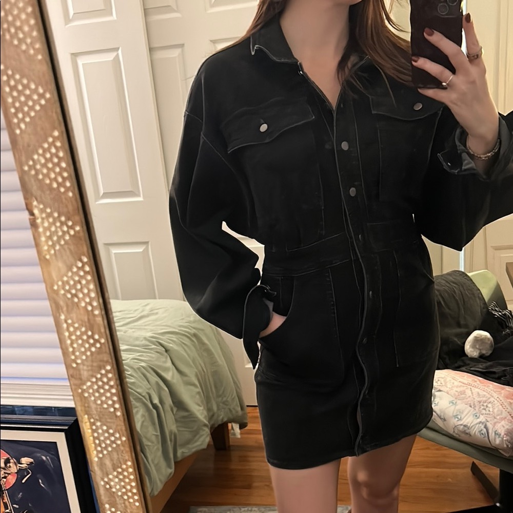 Free People Black Denim Mini Dress